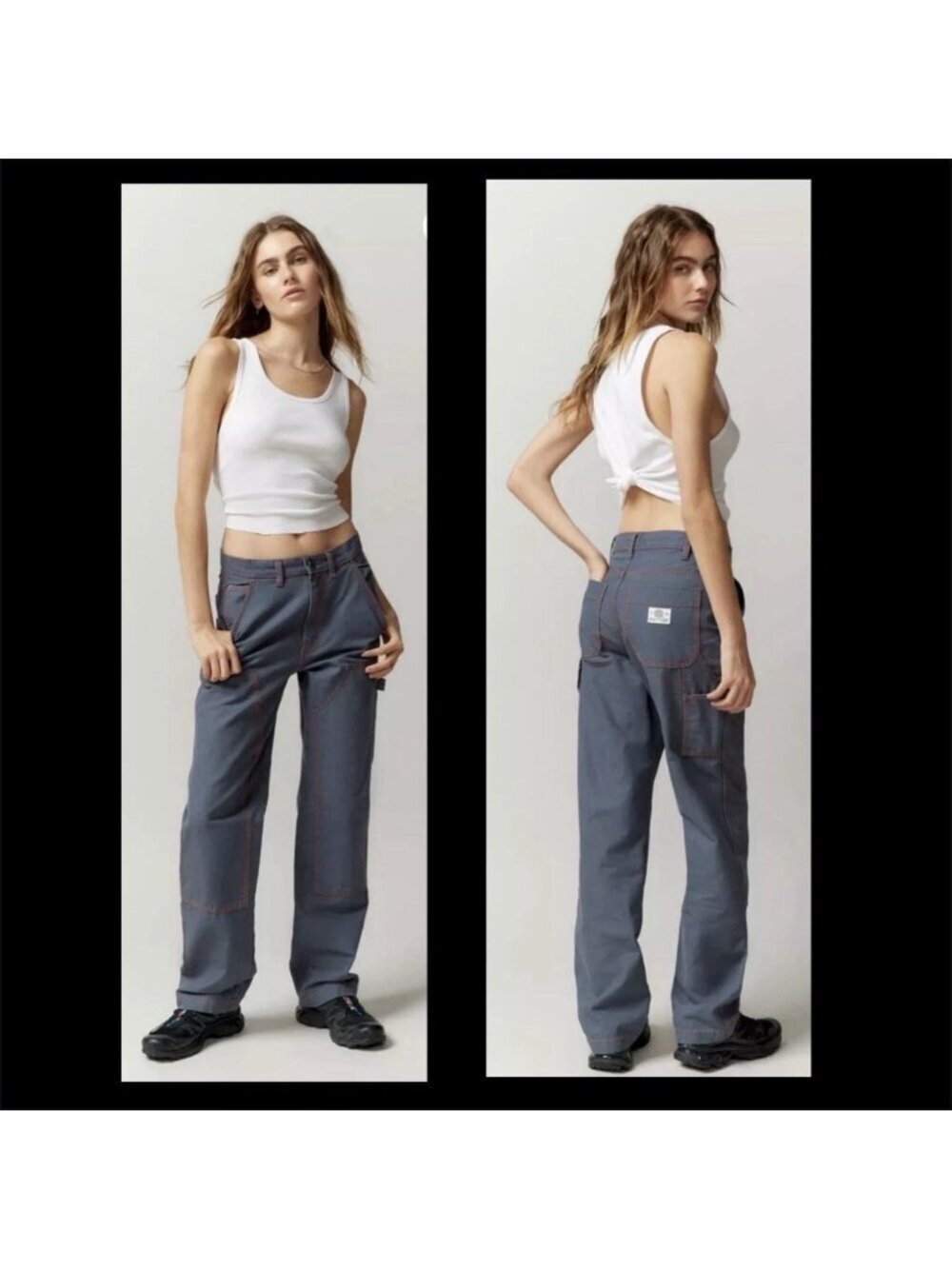 BDG Urban Outfitters Gray Carpenter Pants Red Stitching Pockets Women's Size 25